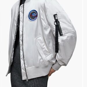 All Saints Silver Bomber Jacket with Patch